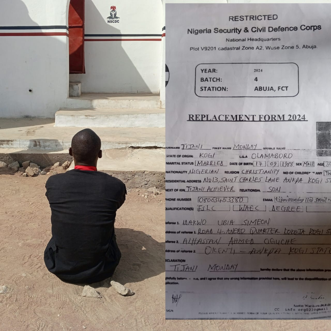 NSCDC KOGI STATE COMMAND NABS A SUSPECT, CHARGES HIM FOR CRIMINAL CONSPIRACY, CRIMINAL TRESPASS,THEFT , IMPERSONATION AND FORGERY