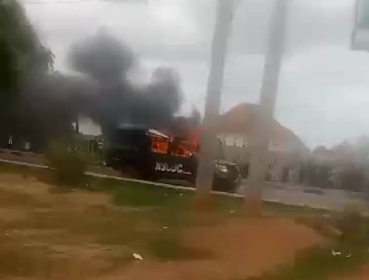 Protest: Hoodlums Set NSCDC’s Vehicle Ablaze In Katsina 