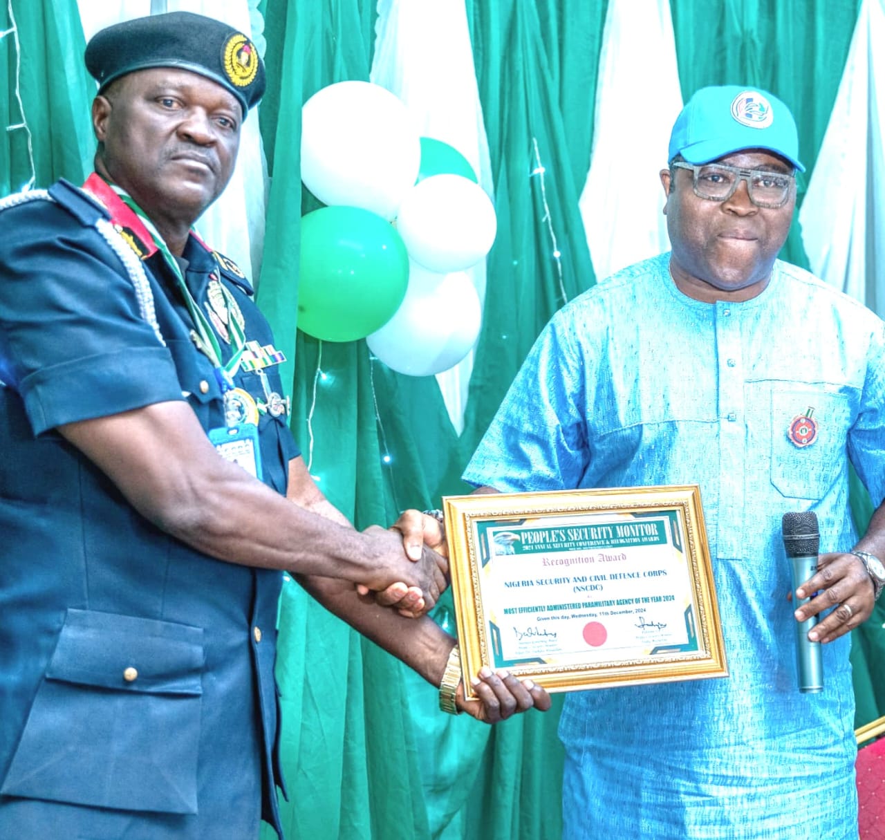 Nigeria Security and Civil Defence Corps Wins People’s Security Monitor ‘Most Efficiently Administered Paramilitary Agency Of The Year 2024’ Coveted Award