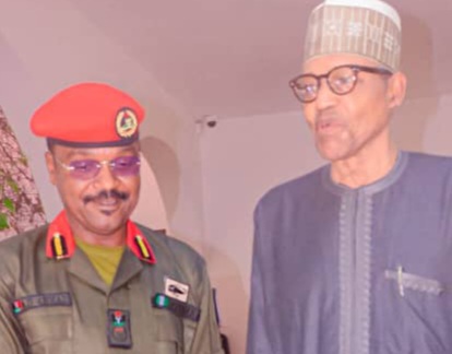 KATSINA NSCDC COMMANDANT, AMINU AHMAD VISITS FORMER PRESIDENT, MUHAMMADU BUHARI