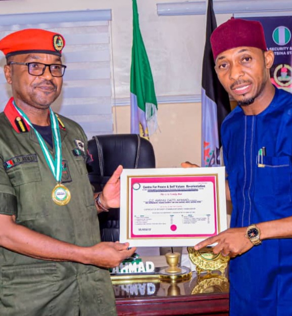 KATSINA STATE COMMANDANT AD AHMAD HONOURED AS “PEACE AMBASSADOR” BY ADVOCACY FOR PEACE AND VALUES RE-OREINTATION