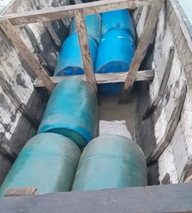 Nigerian Navy intercepts, impounds illegal refined PMS drums, deactivates unauthorised refinery