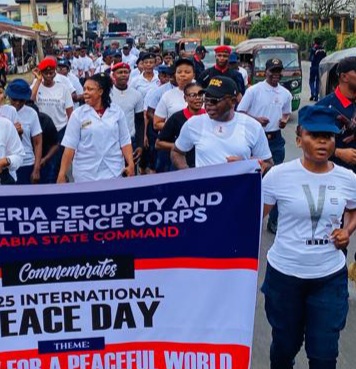 ABIA NSCDC ORGANISES PEACE WALK TO COMMEMORATE 2025 INTERNATIONAL DAY OF PEACE