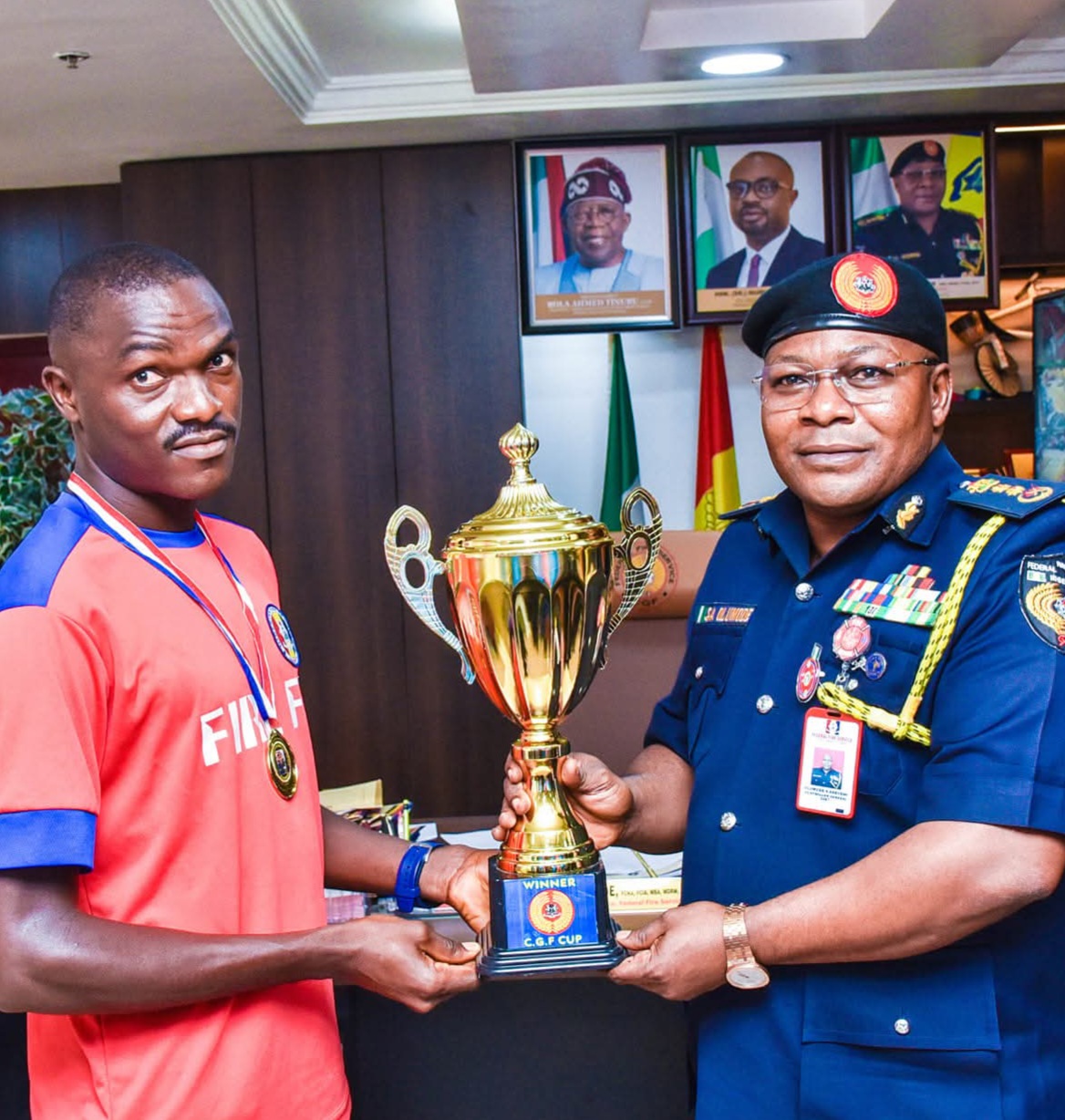 Federal Fire Service Team Presents Maiden CGF Cup Trophy to Controller General