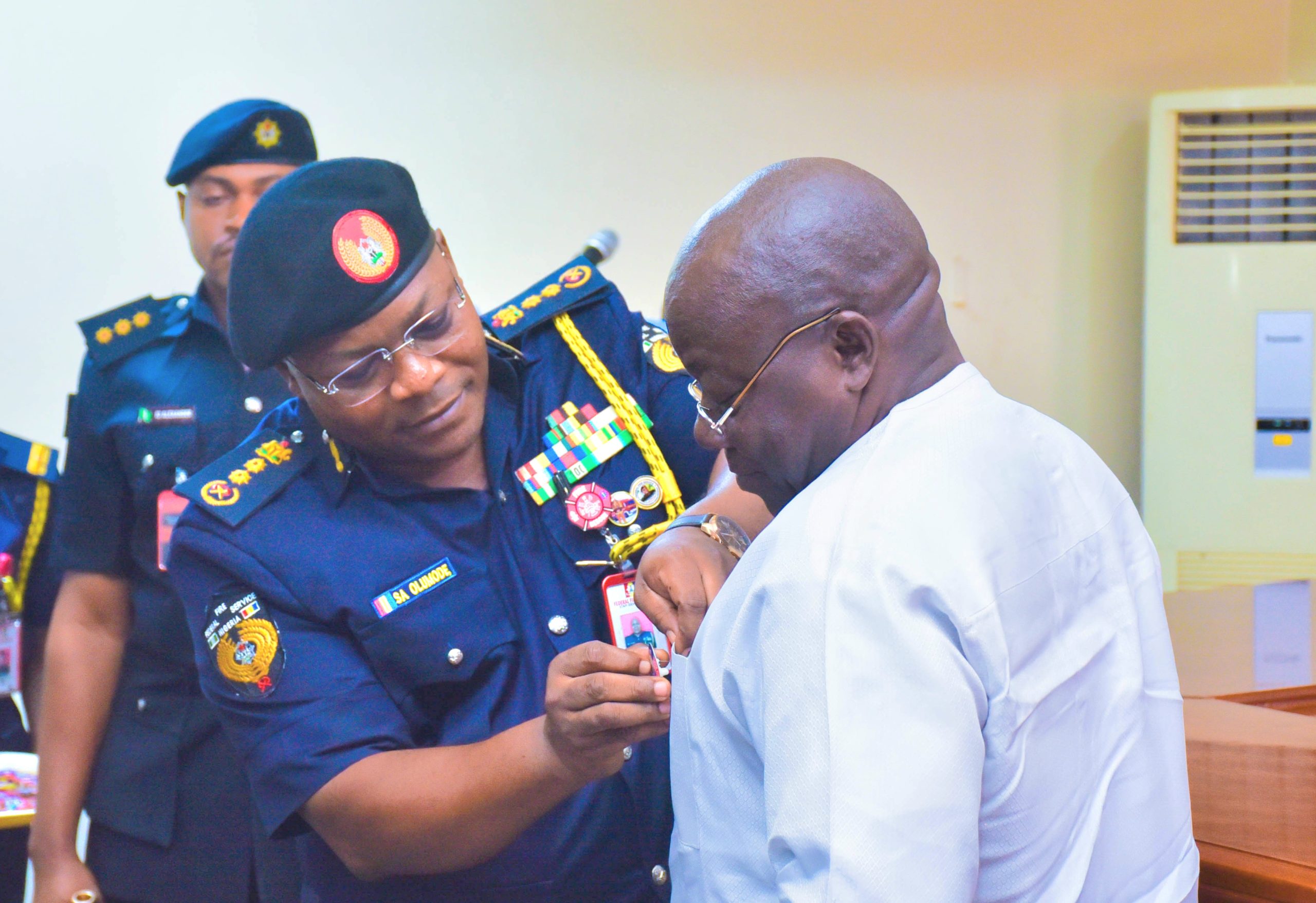 WORLD FIREFIGHTERS DAY: FEDERAL FIRE SERVICE CONTROLLER GENERAL DECORATES PEOPLE’S SECURITY MONITOR COO, ISIAKA MUSTAPHA